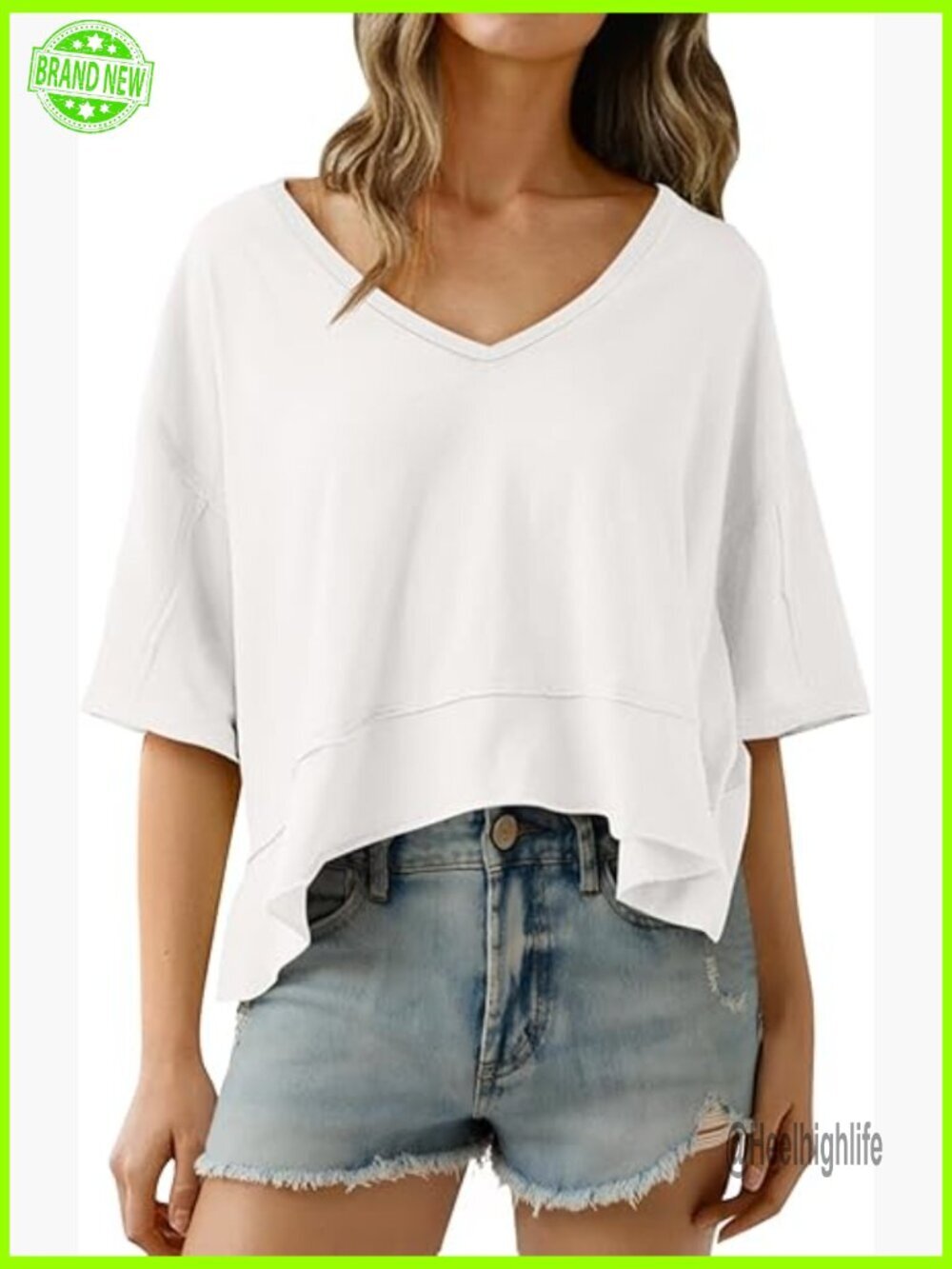 Oversized V-Neck Crop Tee, Recycled Material, Loose Fit, Casual Summer Top
